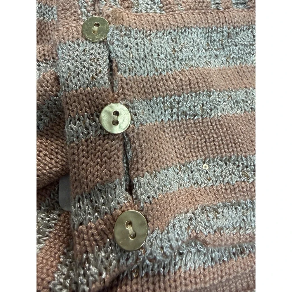 Free People $168 Beach Bash Heavy Knit Sweater Striped Metallic Bohemian Coastal